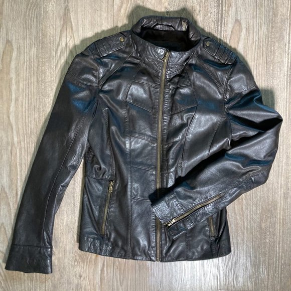 Guess Brown Leather Jacket - Picture 1 of 5